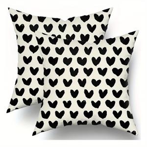 TEMU 2-팩 모던 블랙 하트 프린트 폴리에스터 쿠션 커버, 기계 세척 가능, 지퍼 잠금, 다양한 방 타입을 위한 장식 쿠션 커버, 단면, 16x16/18x18/20x20 인치