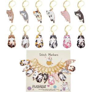 TEMU 12pcs Whisker Wonders Kitten Stitch Markers Set, 금속 니트 크로셰 잠금 마커, 게코 클라우 클래프, 다양한 고양이 디자인, 수제 비즈 크래프팅 액세서리, 수제 보관