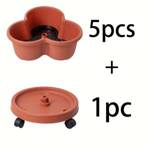 TEMU 벽돌 빨간색 쌓을 수 있는 3잎 꽃병 세트 - 자동 급수, 실내/외부 정원 및 발코니용, 걸거나 쌓거나 이동할 수 있는 다용도 홈 식물 도구, 딸기, 채소 및 꽃 재배에 적합