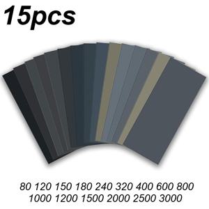 TEMU 15개 프로페셔널 사포 세트, 9x23cm - 습식 및 건식 사용에 적합한 다용도 그릿, 자동차, 금속, 목재, 바니시, 벽 및 유리 마무리용, 80 120 150 180 240 320 400 600 800 1000 1200 1500 2000 2500 3000