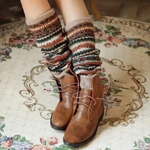 TEMU 여성용 무릎 위 부츠 양말, 아크릴 100% 두껍고 따뜻한 레그 워머, 자수 디테일이 있는 트라이벌 패턴, 니트 원단, 기계 세탁 가능 - 가을 겨울 따뜻함