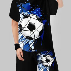 TEMU 남아용 슈트 패션 3D 프린팅 캐주얼 풀오버 반팔 반바지 티셔츠, 남아 아웃도어 티셔츠 반바지 세트, 야외 활동에 완벽