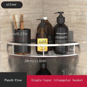 TEMU 공간 절약형 알루미늄 코너 샤워 캐디 - 드릴 필요 없음, 흡착컵 벽걸이 삼각형 선반, 욕실 정리용 2단 디자인, 세면도구 & 수건 보관, 선반
