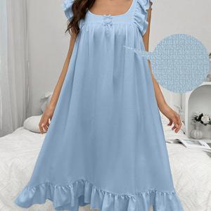 TEMU 여성용 우아한 잠옷, 섹시한 스트랩 백, 소매 없는, 단색, 리본, 풀오버 플래켓, 니트 소재, 145g/m², 폴리에스터, 성인용, 봄/여름/가을