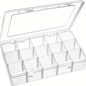 TEMU 엑스포리이 15칸 투명 플라스틱 정리함 - 와시 테이프, 비즈, 보석류, 공예용품, 낚시 도구용 내구성 있는 수납 용기 - 11x6.3x2.2인치, 비즈 정리함, 장식 재료 제작용, 오래가는 소재