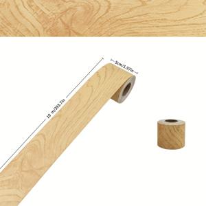 TEMU 1롤 리얼리스틱 우드 그레인 접착 테이프 - 스커트 보드, 문 테두리, 벽지 및 가구용 자체 접착 PVC 목재 모양 수리 테이프 - 쉬운 적용, 내구성 있고 자연스러운 나무 질감, 목공 도구