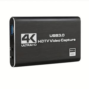 TEMU 1개 4K 울트라 HD USB 3.0 비디오 캡처 카드, 1080P 60fps HDTV 카메라 녹화 박스, 라이브 스트리밍 그랩버 레코더, 미니USB 커넥터, 암-수, USB 전원, 작동 전압 ≤36V - 모델 연도 2023, HDTV 녹화|휴대용 비디오 레코더|내구성 있는 메탈릭 마감