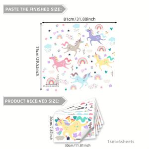 TEMU 20*30cm*6pcs 손으로 그린 유니콘과 별 장식 벽 스티커 6개 세트, 홈, 거실, 침실 및 욕실용 B13510-KN