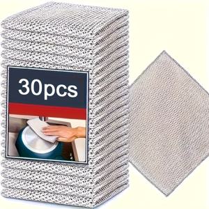 TEMU 30개 헤비듀티 양면 청소 천 - 초미세 섬유 주방 및 가정용 청소 패드, 조리기구, 냄비, 팬, 카운터탑을 위한 비흡착 스크래치 없는 천, 비스틱 표면에 안전, 식기세척기 사용 가능, 가정 및 상업용 이상적, 냄비 스크럽, 질감 있는 표면, 내구성 있는 천, 다목적 와이프, 전문 셰프, 일시적 사용, 산업용 사용에 적합