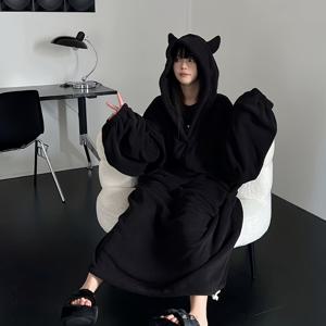 TEMU 여성용 포근한 플리스 잠옷 - 두꺼운 따뜻한 후드 잠옷, 포켓 포함, 긴팔 성인용 겨울 잠옷, 캐주얼 단색 라운지 드레스, 부드러운 플란넬 가을/겨울 잠옷, 여성용 나이트 드레스