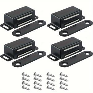 TEMU 4개 블랙 자석 캐비닛 캐치 및 설치 나사 포함 - 안전한 옷장, 찬장 및 서랍문용 강력한 네오디뮴 자석 - 내구성 있는 스테인리스 스틸, 파우더 코팅 마감, 쉬운 자석 보관, 캐비닛 액세서리 | Easyinstall 캐치 | 스테인리스 스틸 구조