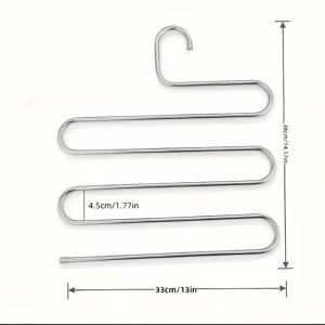 TEMU 스테인리스 스틸 멀티 레이어 S자형 바지 걸이 - 공간 절약, 미끄럼 방지 옷장 정리대, 바지, 수건, 스카프용 - 내구성 있고 효율적인 보관 솔루션 (1개), 옷 정리 보관함|바지걸이