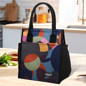 TEMU 단열 도시락 가방 여성용, 보온 도시락 토트백, 재사용 가능한 중형 컬러풀 원형 포켓 (전면&측면&내부) 비식품접촉 백투스쿨