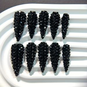 TEMU 10개입 1.3인치 롱 워터 드롭 아몬드 스위트 쿨 스타일 블랙 Y2K 풀 라인스톤 럭셔리 반짝이 매니큐어, 파티·웨딩·생일 선물용