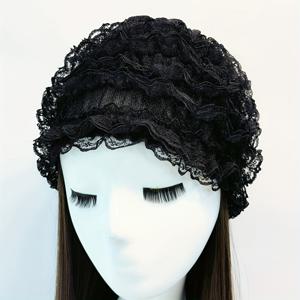 TEMU 1개 여성용 레이스 트림 비니 모자 - 라마단용 탄력적이고 통기성 좋은 가벼운 헤어 커버, 다크 브라운/블랙, 손세탁/드라이클리닝 가능, 일상 및 특별한 날에 다용도, 우아한 헤어 액세서리