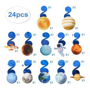 TEMU 24pcs 외계 행성 파티 장식 세트 - PVC 재질, 전기 필요 없음, 깃털 없음, 행성, 별 및 로켓 풍선 포함, 생일 및 휴일 축하를 위한 우주 파티 장식