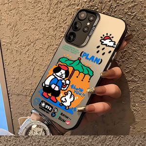 TEMU 만화 우산 강아지 모바일 폰 케이스 갤럭시 S25 S24 S23 S22 S21 S20 FE 울트라 플러스 4G 5G 방탄 프로스트 백 커버