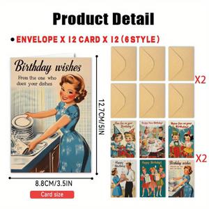 TEMU 24개 세트, 다양한 행사용 레트로 풍선 케이크 생일 축하 카드와 봉투 포함, 친구 및 가족을 위한 선물용 빈 인사말 카드