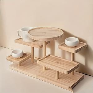 TEMU 솔리드 우드 멀티-타이어 디스플레이 랙 - 높은 내구성, 선명한 자연 질감, 베니어 없음, 홈 데코 및 액세서리를 위한 다용도 수납, 레트로 스타일의 나무 정리함, 액세서리 정리함 | 디자인 | 솔리드 우드 구조