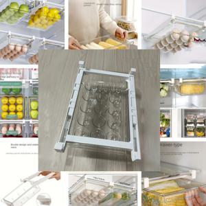 TEMU 1팩/2팩 식품용 냉장고 계란 보관함, 걸이형 풀아웃 수납 선반, 내구성 있는 플라스틱, 배터리 불필요, 냉장고 정리 및 공간 절약 디자인|냉장고
