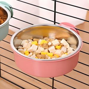 TEMU 1개 조절 가능한 스테인리스 스틸 강아지 걸이형 사료 그릇 - 헤비듀티 슬로우 피더, 천천히 먹는 디자인, PP 뚜껑 및 케이지 호환 (크레이트/켄넬용) - 강아지와 애완동물을 위한 쉬운 세척 식수 디스펜서