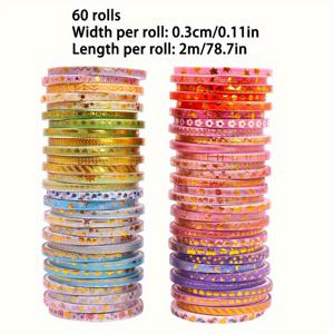 TEMU 60롤 귀여운 핫 스탬핑 매우 얇은 와시 테이프, 스티커 핸드북 소재 DIY 장식 아트 및 공예, 스크랩북킹, 핸드북킹, 문구류, 저널링, 선물 포장