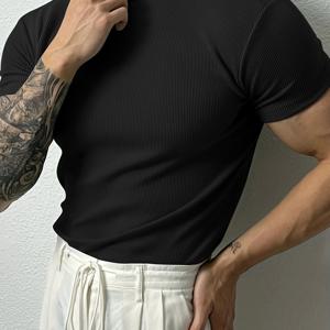 TEMU 남성용 하이넥 애슬레틱 셔츠 - 슬림핏 반팔 튜닉 탑, 수직 패턴, 통기성 스트레치 원단, 체육관, 러닝, 요가, 정장 및 캐주얼 복장용 - 블랙 및 다양한 색상 - 세탁기 사용 가능 및 주름 방지 - 남성 피트니스 및 캐주얼 의상에 이상적 - 파티, 운동 및 이벤트에 다용도 - 성인 및 청소년용 - 여름 및 봄철 착용, 오버사이즈 체육관 셔츠