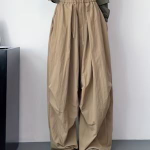 TEMU 여성용 하이웨이스트 드로스트링 와이드 레그 팬츠 - 루즈핏, 솔리드 그레이, 캐주얼 스타일, 긴 길이, 봄 & 여름에 완벽, 캐주얼 의상에 편안, 하이 웨이스트 레깅스