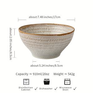 TEMU 1개 7인치 우드 그레인 세라믹 라면 볼 - 발 받침대 있는 국수 수프 보울, 일본 스타일 전자레인지 & 식기세척기 사용 가능, 레트로 장식용 대형 서빙 보울 (레스토랑 및 가정용)