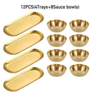TEMU 3/6/9/12개 고급 골드 소스 그릇 및 트레이 세트, 섬세한 스테인리스 스틸 조미료 컵 스시 딥핑 볼 서빙 트레이 간식 접시 보관용접, 주방/레스토랑/어머니날/파티/결혼식/집들이에 완벽함