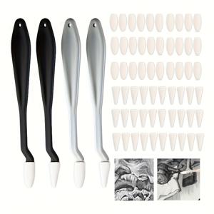 TEMU 4pcs 스케치 드로잉 도구, 60pcs 스폰지 헤드가 있는 아트 블렌더, 스케치 트리머 지우개 스폰지 와이퍼 펜, , 스케치 및 디테일 드로잉 (그레이, 블랙)