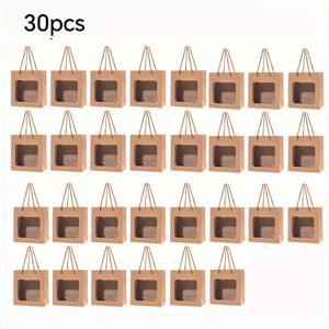 TEMU 30개 크래프트 종이 선물 가방 (PVC 투명 창 및 손잡이 포함), 주얼리 디스플레이 & 공예용 파티 선물 포장 – 생일, 결혼식, 꽃집, 크리스마스 부케에 완벽, 5.8x5.5x2.8 인치, 결혼식 선물,선물 포장,우아한 포장,스타일리시한 ,재사용 가능한 가방,내구성 있는 손잡이,소형 선물 파우치,파티 주최자,이벤트 플래너