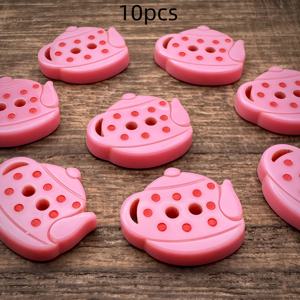 TEMU DIY 공예용 핑크 티팟 레진 버튼 10개 세트 - 스웨터, 코트 및 치파오 액세서리에 적합한 귀여운 뚜껑과 손잡이 디자인 옷 단추