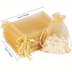 TEMU 50개입/단색 오간자 백, 화장품 샘플 포장용, 선물 가방, 사탕, 보석류, 작은 병, 끈끈이 주머니, 골드 컬러, 7*9cm 사이즈, 여름 나들이 및 크리스마스, 할로윈 소품 보관용