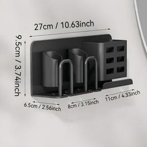 TEMU 벽걸이 알루미늄 칫솔 및 면도기 홀더 배수구 포함 - 블랙 욕실 수납함, 전동칫솔, 치약 및 면도 필수품용 컵 없음, 칫솔 홀더