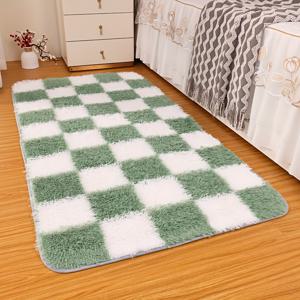 TEMU 부드러운 플러시 체크무늬 지역 매트 - 녹색 & 흰색, 아늑한 거실 또는 침실 장식, 손세탁 전용, 직사각형 모양, 소파나 커피 테이블에 완벽함, 휴일 홈 데코 | 클래식 디자인 | PVC 백매트