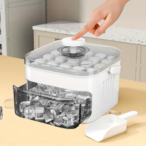 TEMU 50개 큐브 제작 가능한 휴대용 트레이, 쉬운 누름 뚜껑과 듀얼 레이어 투인원 큐브 보관 트레이 포함. 커피와 차가운 음료와 함께 냉장고에 보관하기 적합