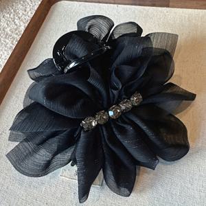 TEMU 1개 우아한 여성용 라인스톤 메쉬 플라워 헤어 클립 - 파티, 모임 및 축제에 완벽한 대형 블랙 꽃 디자인과 반짝이는 장식, 페스티벌 헤어피스 | 스타일리시 헤어 데코