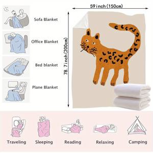 TEMU 1개 카툰 호랑이 추상 아트 플란넬 선물 담요, 심플하고 생동감 있는 침대 덮개 수건, 야외 샤울, 부드러운 쿠션 의자 장식용 다목적 280GSM, 친구 딸 아들 부모 연인을 위한 최고의 생일 선물