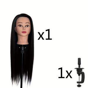 TEMU 긴 블랙 헤어가 달린 인형 머리 - 헤어 스타일링 훈련 및 실습에 이상적, 고온 섬유 헤어, 쉽게 설정할 수 있는 클램프 홀더, 헤어드레싱 훈련 머리|전문 헤어 스타일링|내구성 있는 헤어 소재