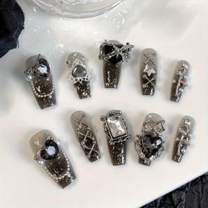 TEMU 텐 코핀스 그라데이션 다크 스타일 핫 스위트 쿨 핸드메이드 네일 스티커, 블랙 파트 대형, 여성 데일리 라이프 & 생일파티용