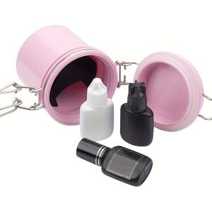 TEMU 1개 저자극성 립스틱 방수 속눈썹 접착제 보관 용기 - 핑크색 밀폐 뷰티 도구 정리함, 안전 잠금장치 포함, 여행용 소형 케이스, 배터리 불필요, 슬림한 원통형 디자인, 메탈릭 뚜껑 클립