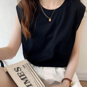 TEMU 여성용 여름 민소매 티셔츠 - 화이트 캐주얼 루즈핏 라운드넥 탑, 통기성 기계세탁 가능 솔리드 컬러 셔츠, 심플 클래식 디자인