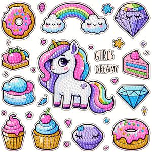 TEMU 1 세트 24pcs 만화 유니콘 시리즈 DIY 페인팅 아트 수제 창의적인 무작위 스티커 자수 페인팅 도구 세트 키트 조합 스티커 학교 가방 배낭 노트북 냉장고 스티커 노트북 스티커 어디서나 부활절 휴일 선물 홈 장식품