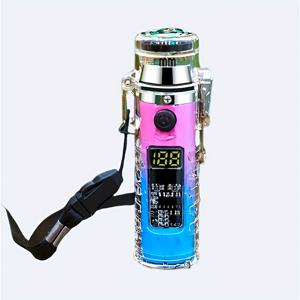 TEMU 스타일리시 크리에이티브 LED 디스플레이 USB 충전식 전기 라이터, 쿨한 방풍 듀얼 ARC 플라즈마 라이터, 나침반 내장 강력한 플래시라이트, 남녀 공용 아웃도어 캠핑 하이킹 비상 가제트 화재 시작기|나침반|후레쉬