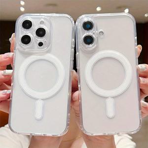 TEMU 아이폰 17, 17 Pro, 17 Pro Max, 아이폰 16, 15, 14 Plus, 13, 12 Pro Max용 자석 투명 TPU PC 케이스 – 충격 방지, 매그세이프 무선 충전 호환, 보호 커버, 내구성 디자인, 슬림 핏|아이폰케이스