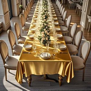 TEMU 할로윈, 크리스마스, 1개 럭셔리 골든 새틴 테이블보 - 광택 마감 우아한 디자인, 웨딩 & 공식 행사, 호텔 레스토랑, 다인용 장식용 고급 테이블보