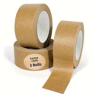 TEMU 2인치 고강도 크래프트 종이 포장 테이프 - 생분해성, 방수 코팅 브라운 강력 접착 마스킹 및 고품질 포장용, 천연 느낌의 마스킹 테이프