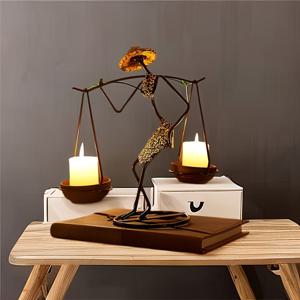 TEMU 1개 유럽 스타일 철제 캔들 홀더 - 빈티지 무게계 위의 꽃 모자 소녀, 홈 테이블 장식, 카페, 레스토랑, 러스틱 우아한 센터피스, 정교한 공예품|티테이블