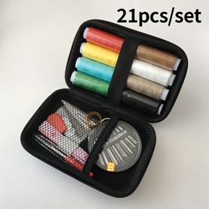 TEMU 21피스 올인원 재봉 키트 - 8색 실 스풀, 내구성 강한 휴대용 재봉틀 케이스, 바늘, 가위, 단추, 줄자 포함 - 가정, 여행, 수리용 완벽한 DIY 재봉 세트